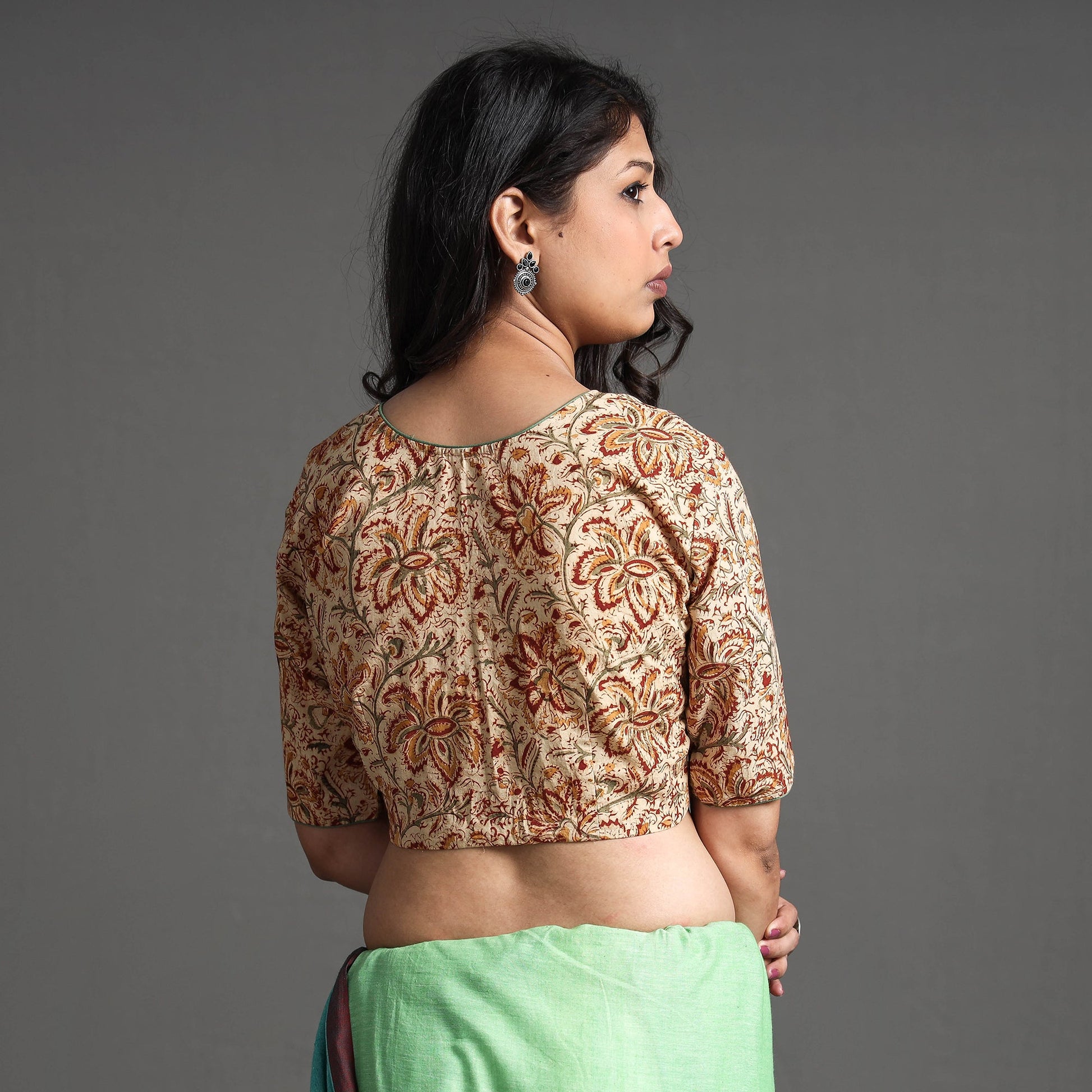 Beige - Kalamkari Block Printed Cotton Stitched Blouse