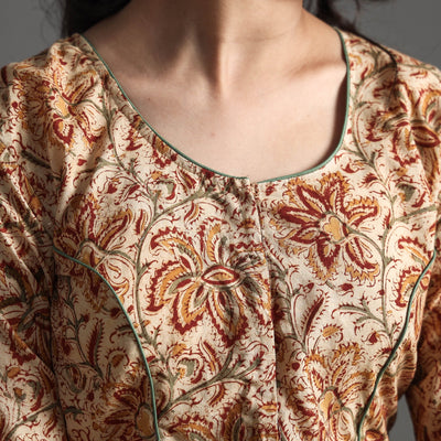 Beige - Kalamkari Block Printed Cotton Stitched Blouse