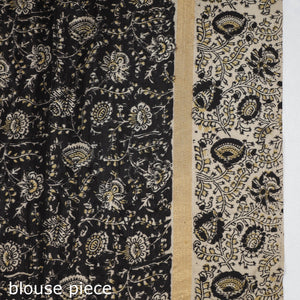 Beige - Kalamkari Printed Silk Cotton Saree with Zari Border