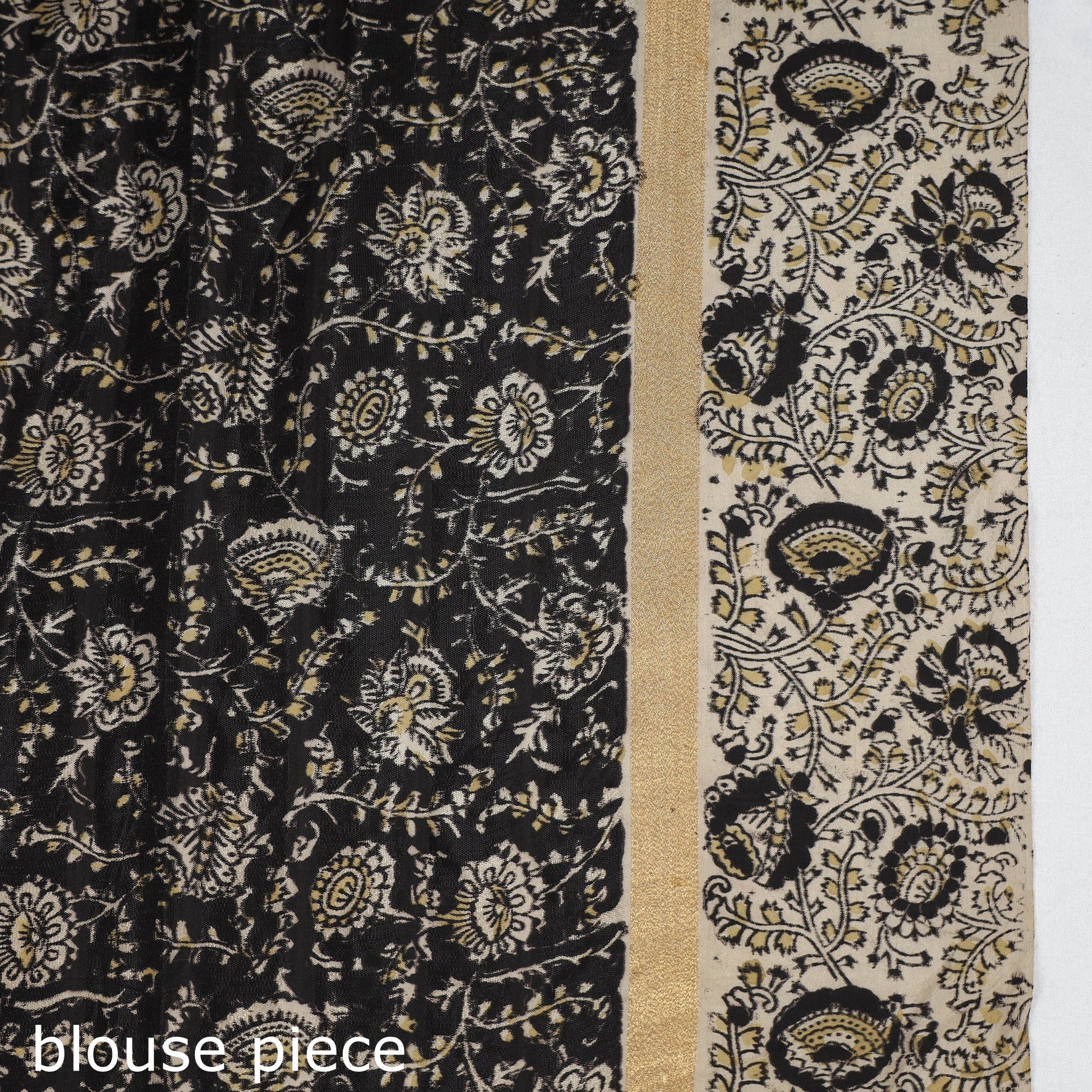Beige - Kalamkari Printed Silk Cotton Saree with Zari Border