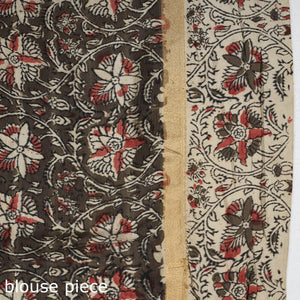 Beige - Kalamkari Printed Silk Cotton Saree with Zari Border