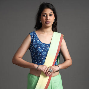 Blue - Bagru Dabu Block Printed Cotton Stitched Sleeveless Blouse