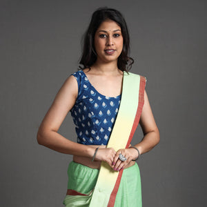 Blue - Bagru Dabu Block Printed Cotton Stitched Sleeveless Blouse