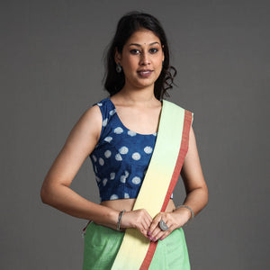 Blue - Bagru Dabu Block Printed Cotton Stitched Sleeveless Blouse