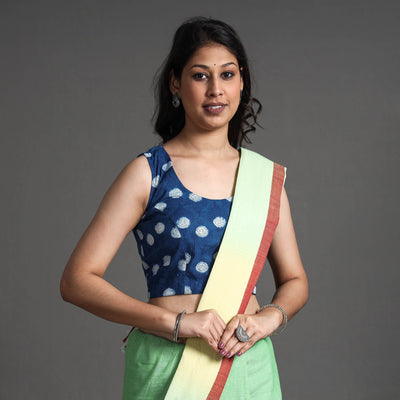 Blue - Bagru Dabu Block Printed Cotton Stitched Sleeveless Blouse
