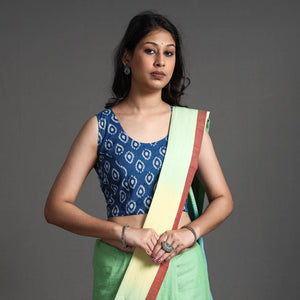 Blue - Bagru Dabu Block Printed Cotton Stitched Sleeveless Blouse