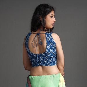 Blue - Bagru Dabu Block Printed Cotton Stitched Sleeveless Blouse