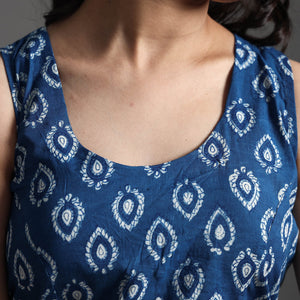 Blue - Bagru Dabu Block Printed Cotton Stitched Sleeveless Blouse