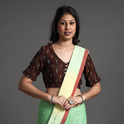 Brown - Pochampally Ikat Cotton Stitched Blouse