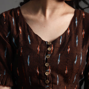 Brown - Pochampally Ikat Cotton Stitched Blouse
