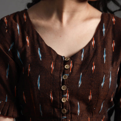 Brown - Pochampally Ikat Cotton Stitched Blouse