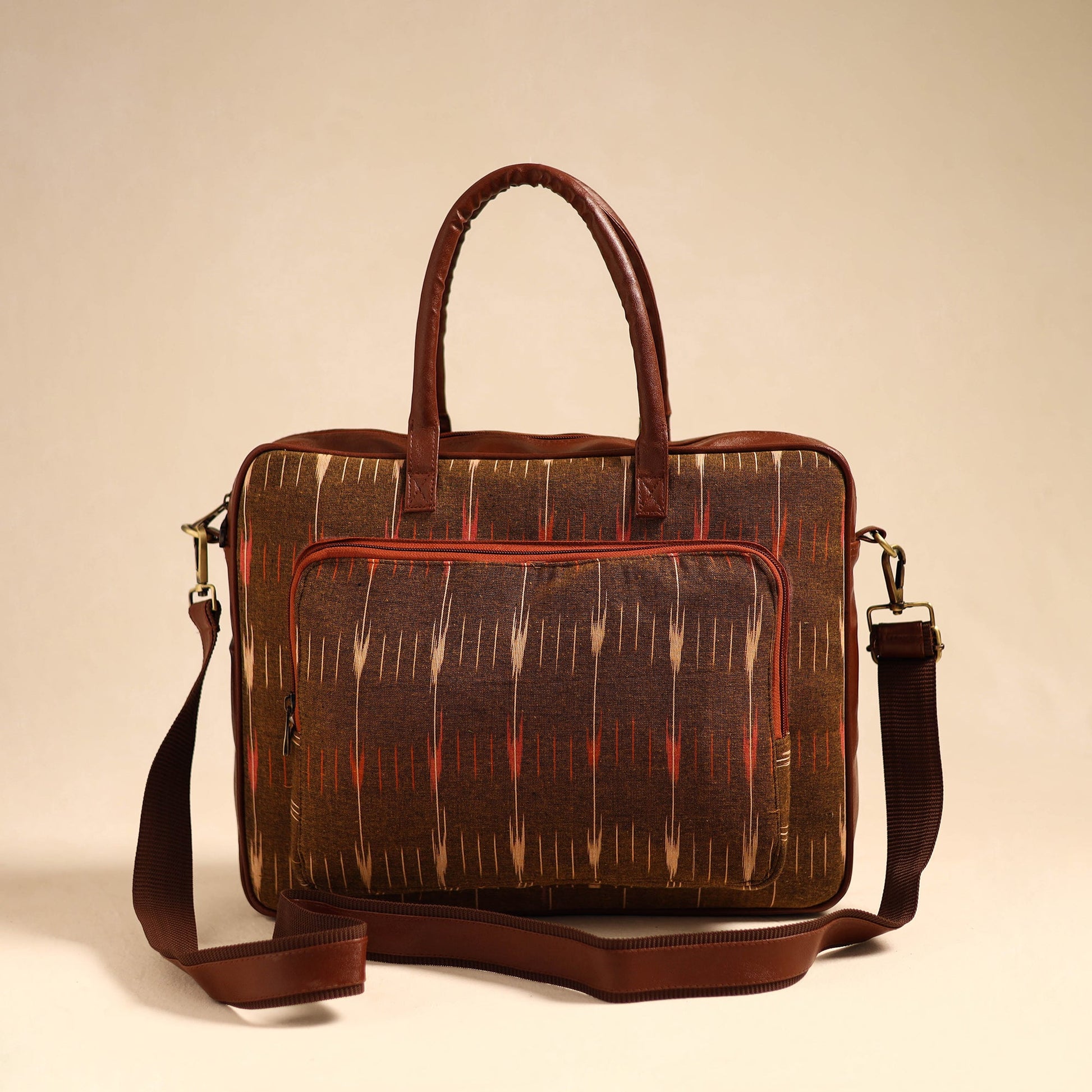 Brown - Handmade Pochampally Ikat Laptop Bag 03
