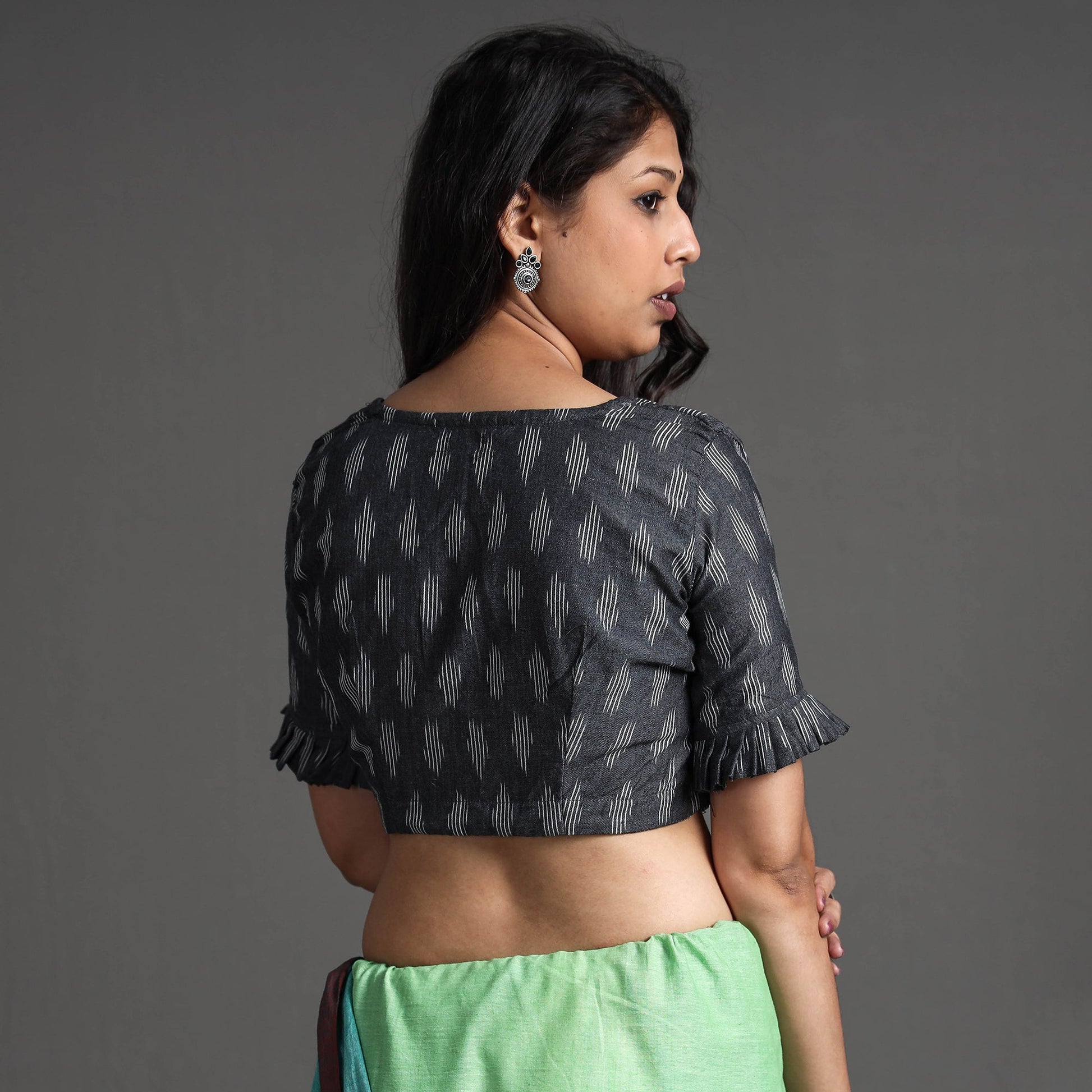 Black - Pochampally Ikat Cotton Stitched Blouse