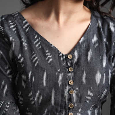 Black - Pochampally Ikat Cotton Stitched Blouse