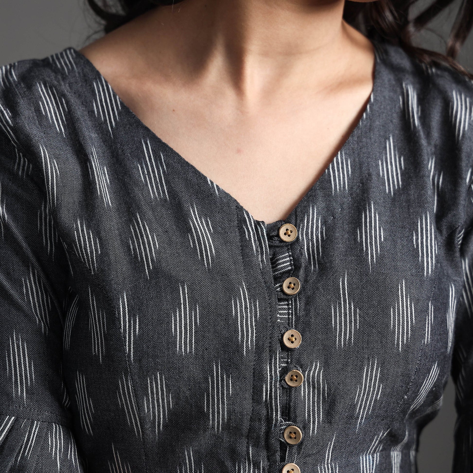 Black - Pochampally Ikat Cotton Stitched Blouse