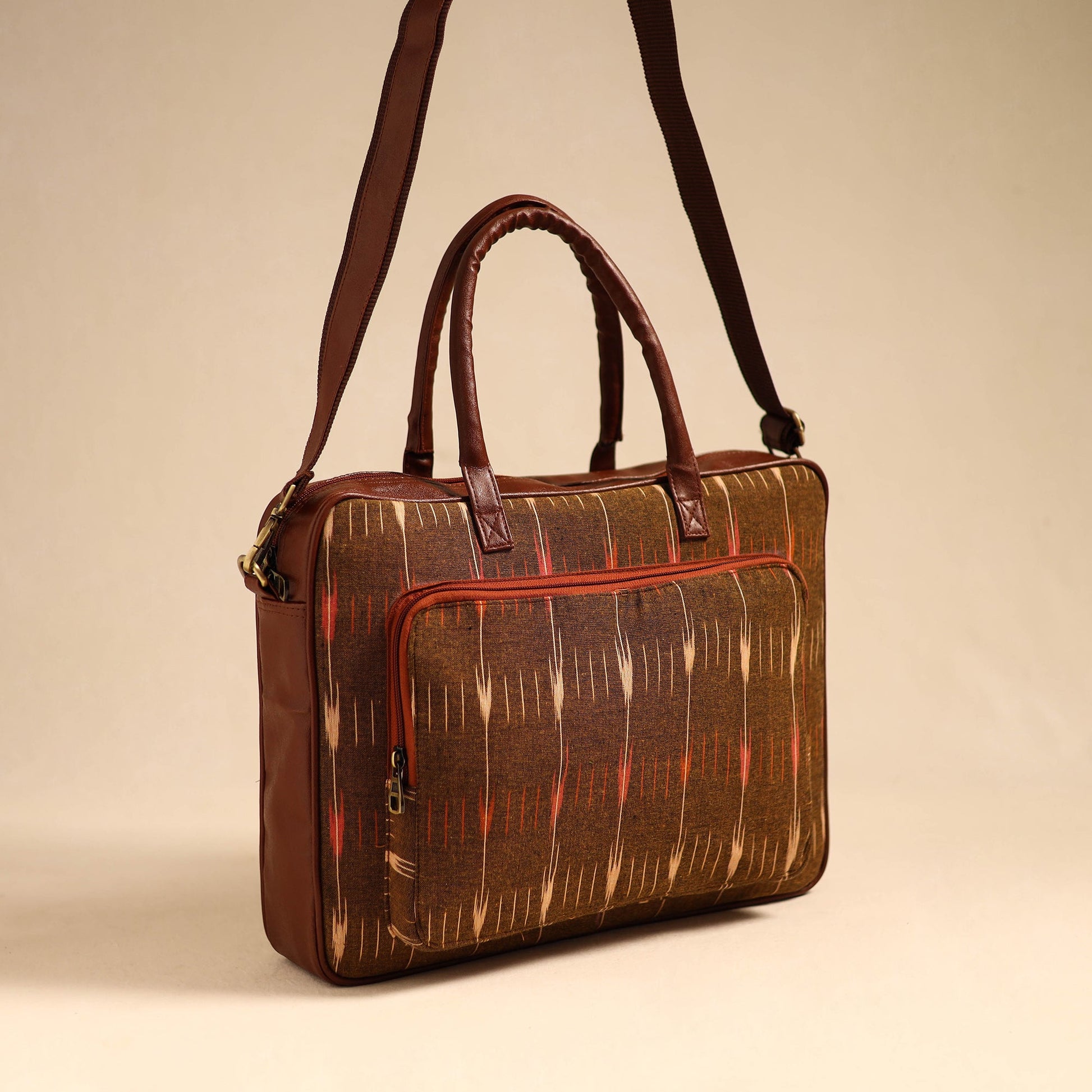 Brown - Handmade Pochampally Ikat Laptop Bag 03