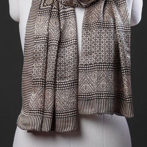Beige - Bagh Block Printing Natural Dyed Gajji Silk Stole
