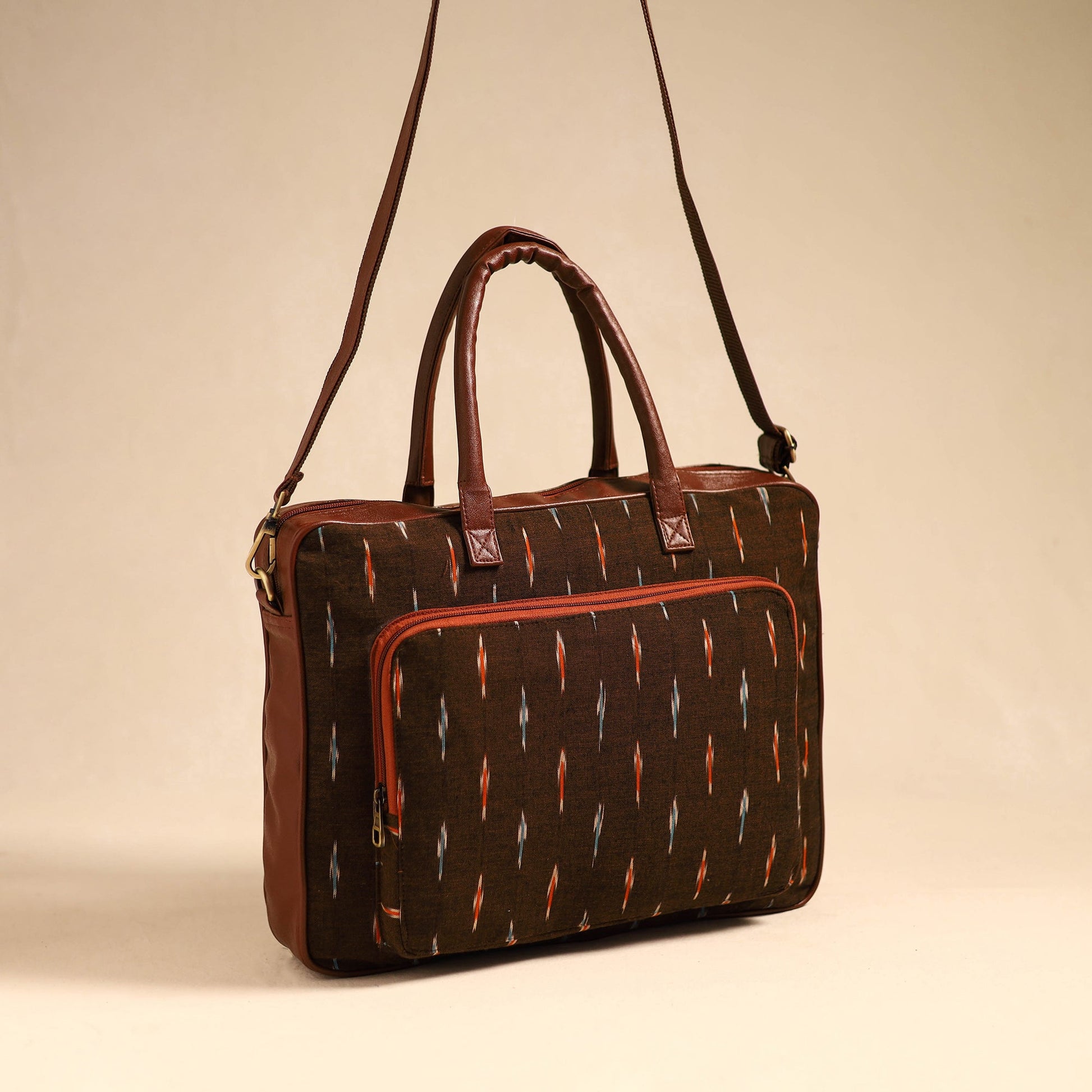 Brown - Handmade Pochampally Ikat Laptop Bag 14