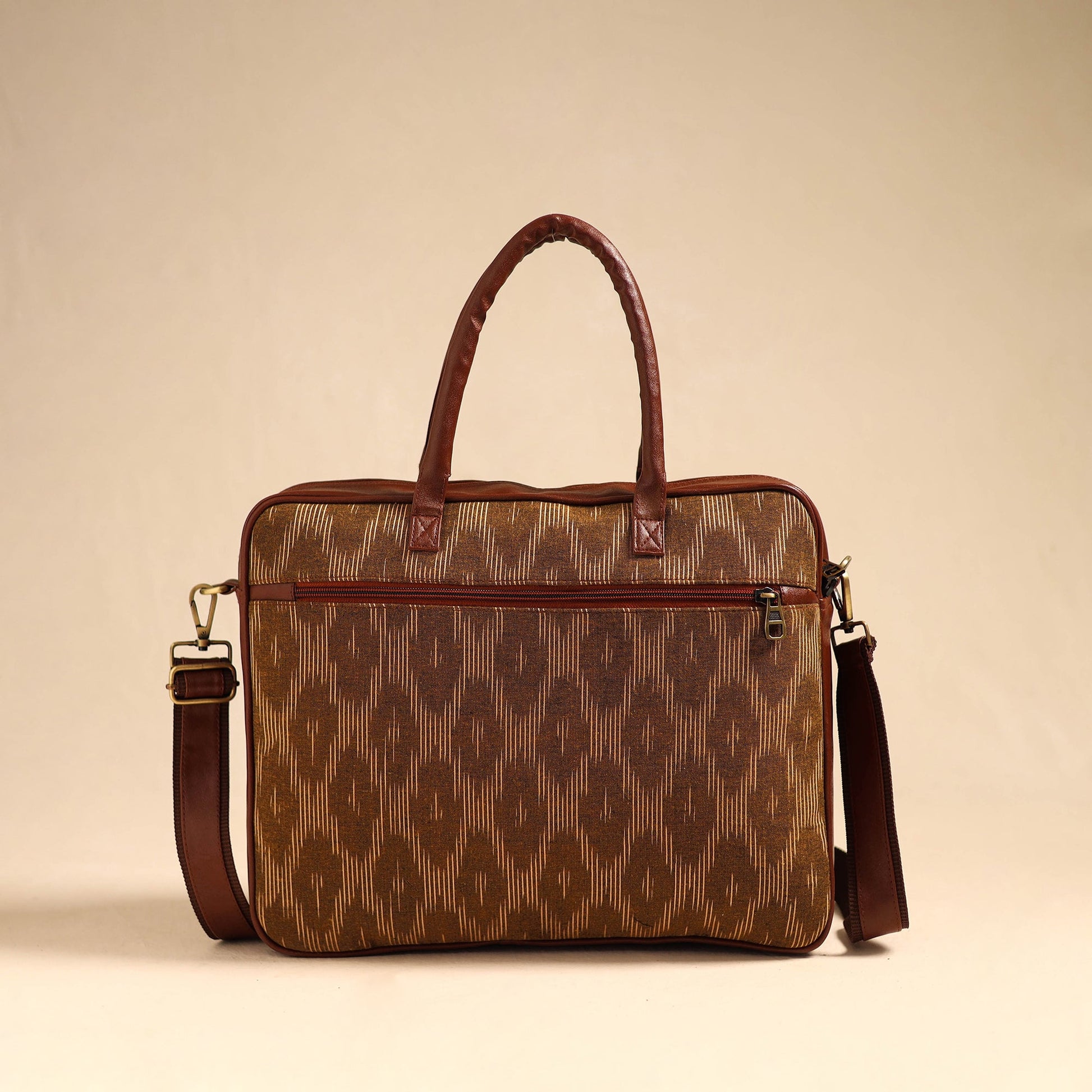 Brown - Handmade Pochampally Ikat Laptop Bag 17