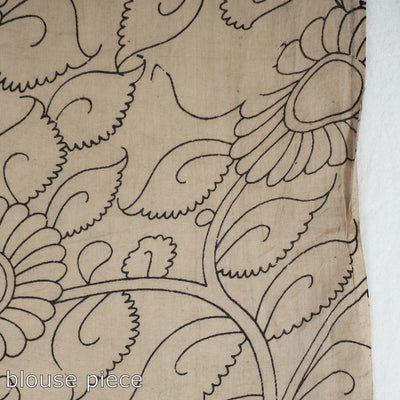 Black - Kalamkari Printed Cotton Saree with Blouse Piece 01