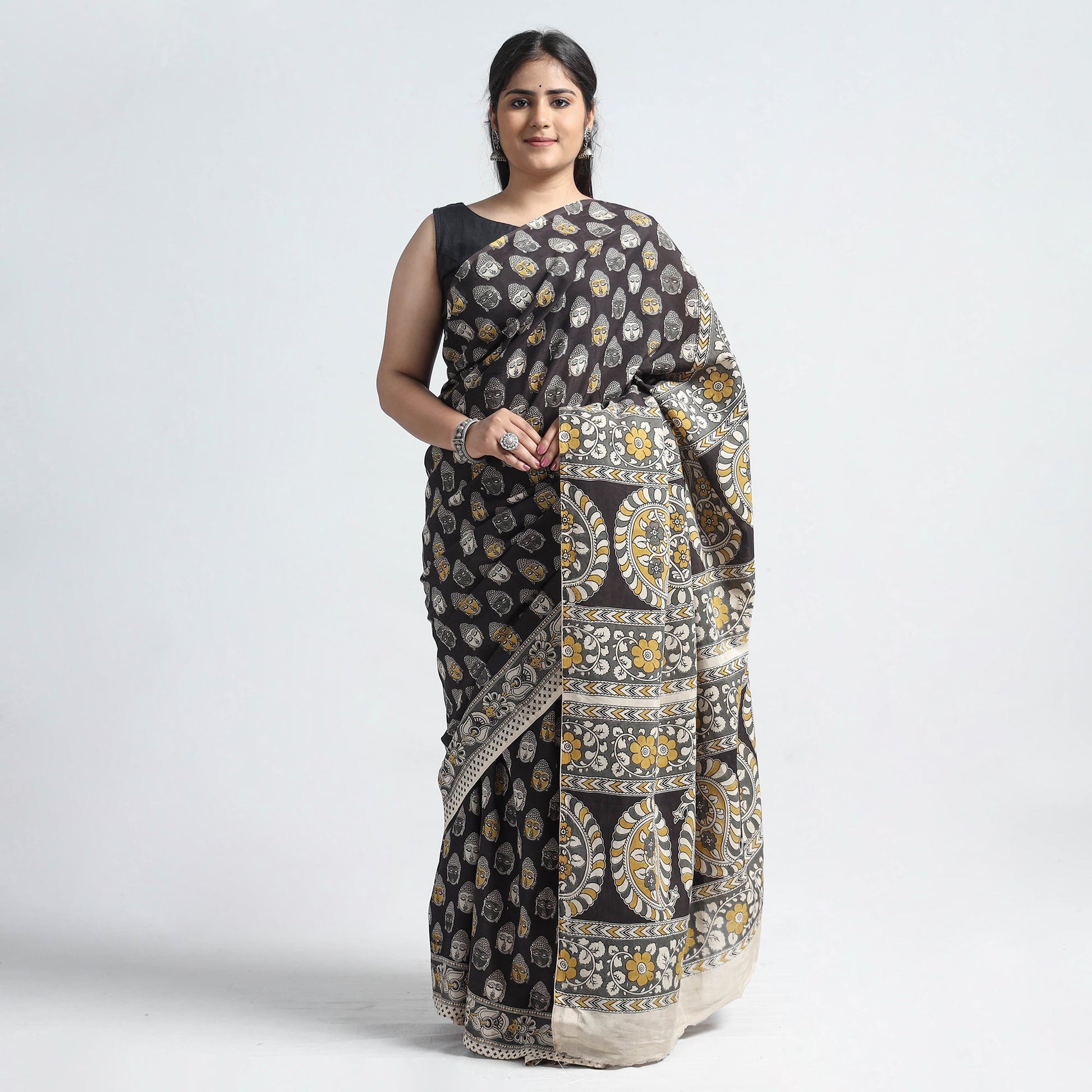 Black - Kalamkari Printed Silk Cotton Saree