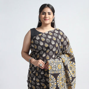 Black - Kalamkari Printed Silk Cotton Saree