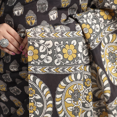 Black - Kalamkari Printed Silk Cotton Saree