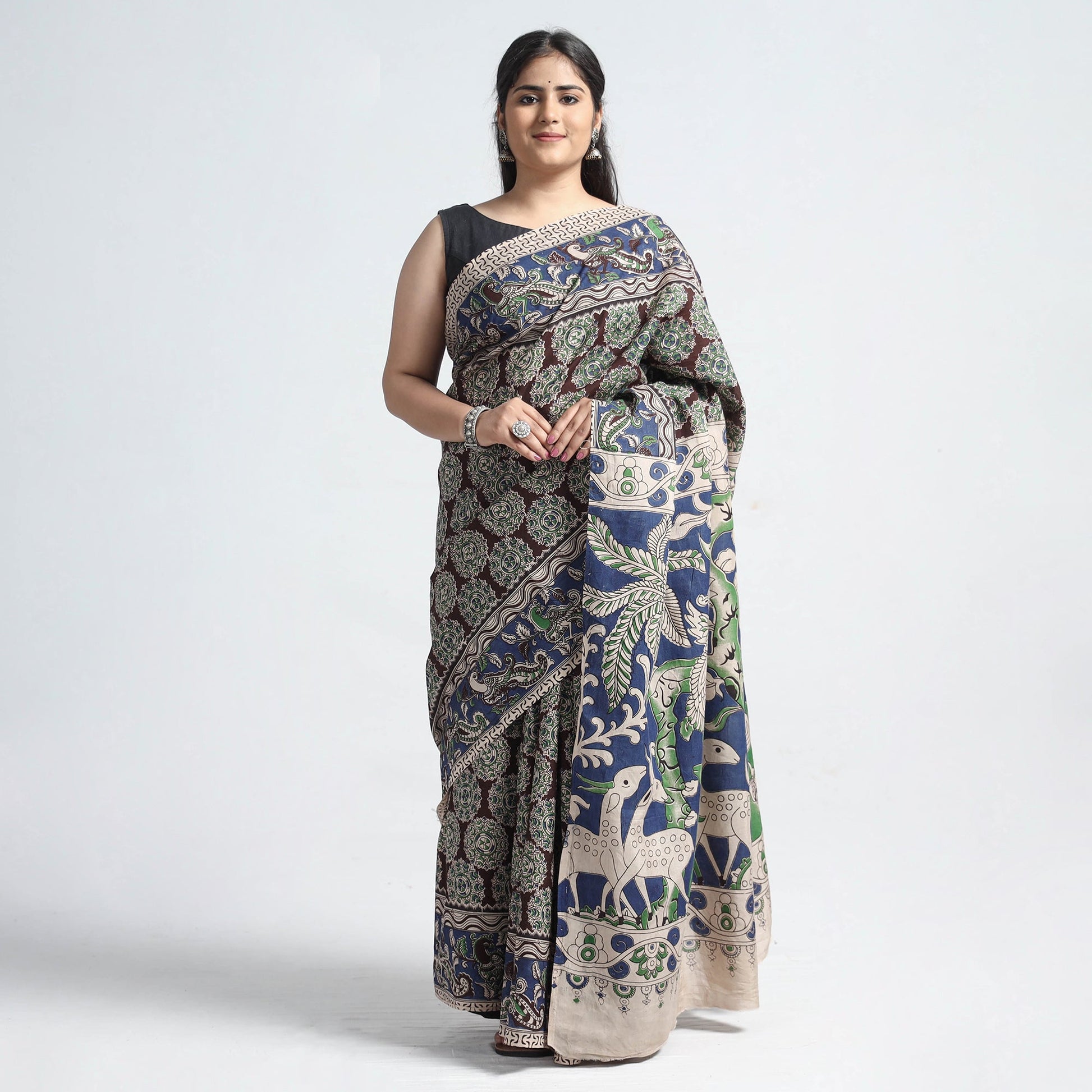 Brown - Kalamkari Printed Silk Cotton Saree