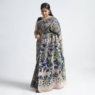 Brown - Kalamkari Printed Silk Cotton Saree