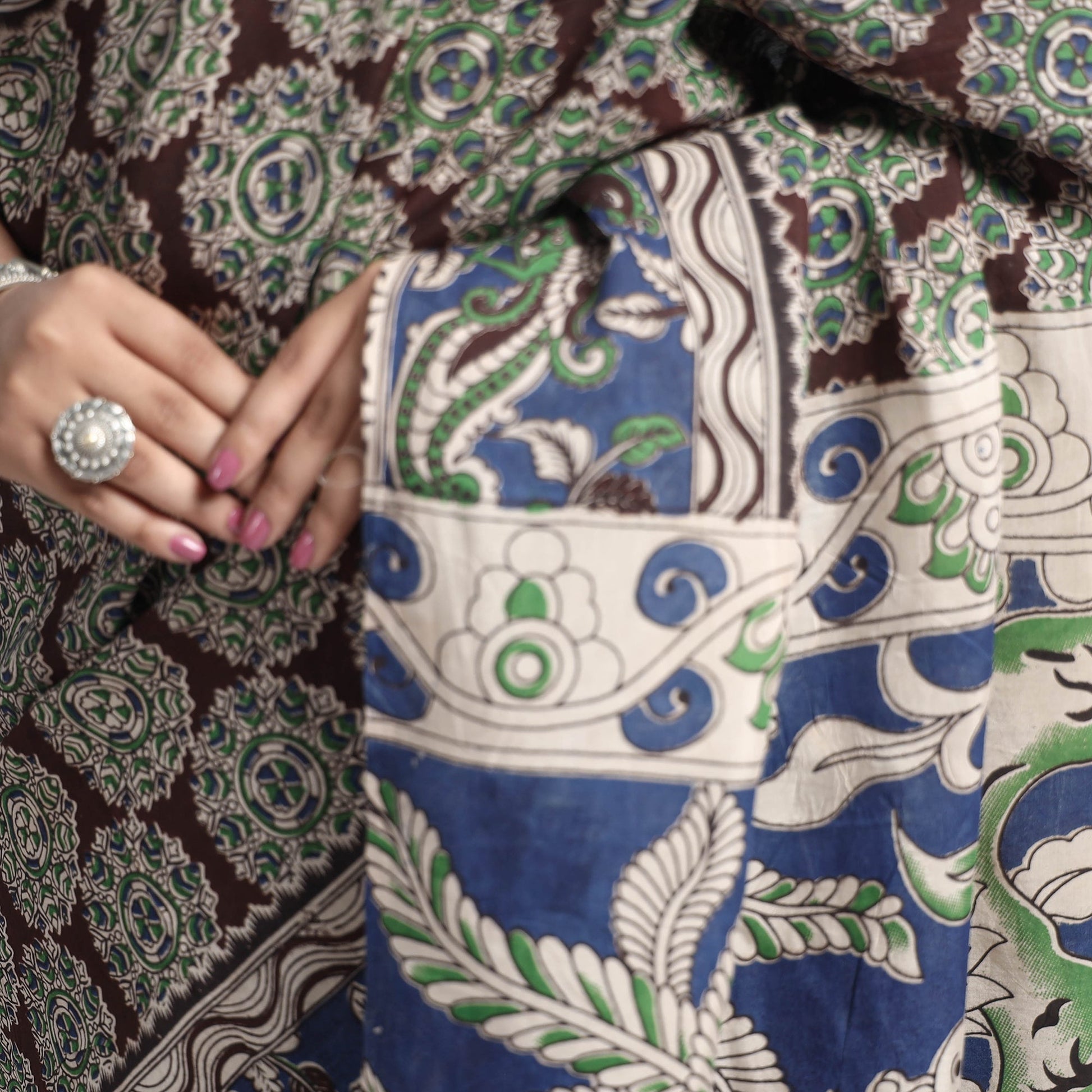 Brown - Kalamkari Printed Silk Cotton Saree