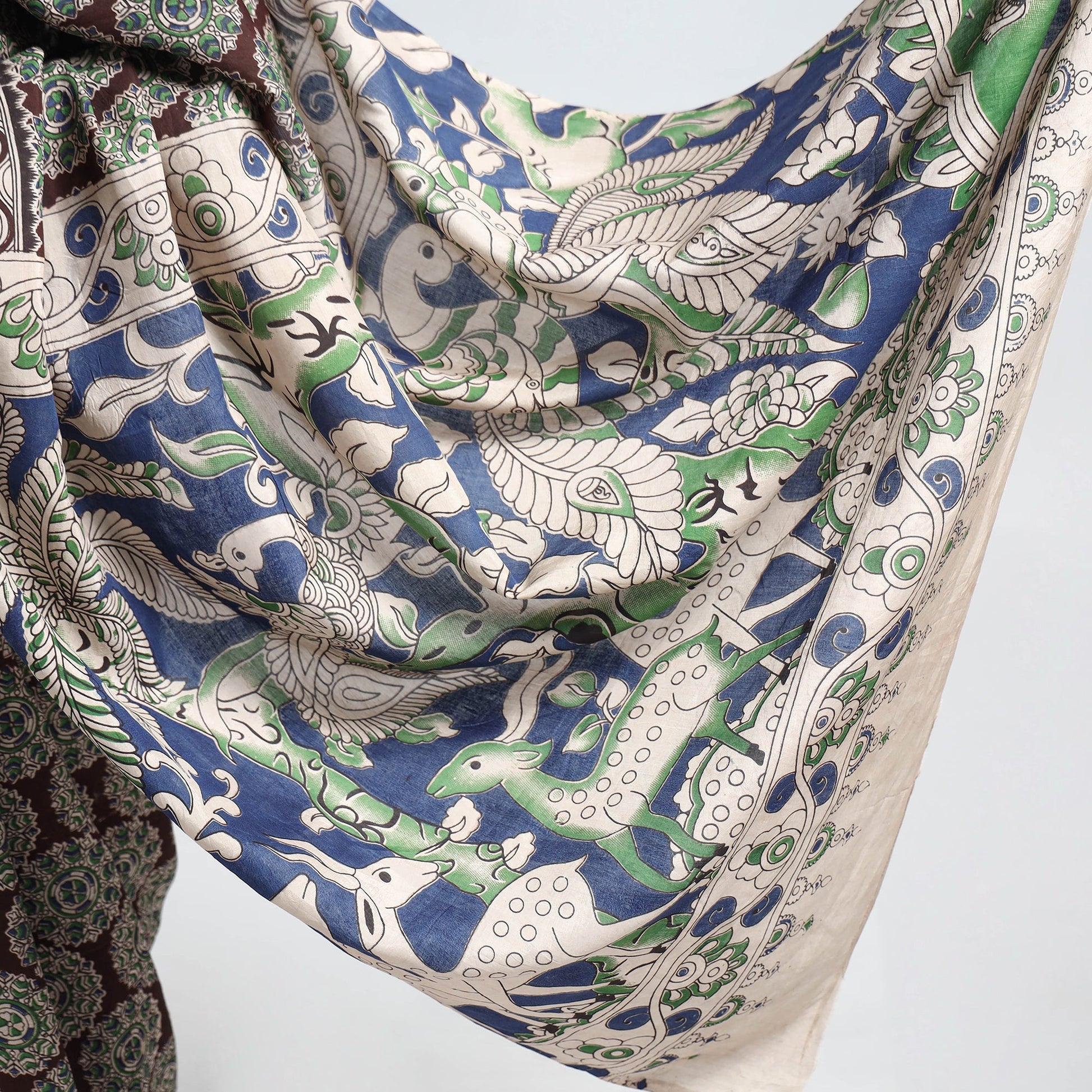 Brown - Kalamkari Printed Silk Cotton Saree