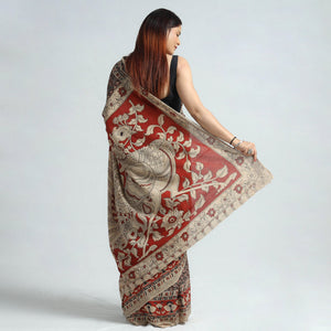 Black - Kalamkari Printed Cotton Saree with Blouse Piece 06