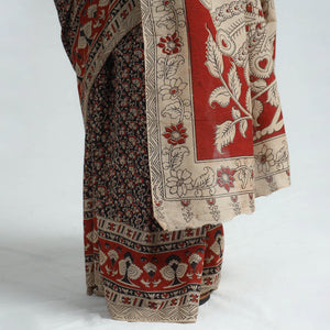 Black - Kalamkari Printed Cotton Saree with Blouse Piece 06