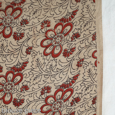 Black - Kalamkari Printed Cotton Saree with Blouse Piece 06
