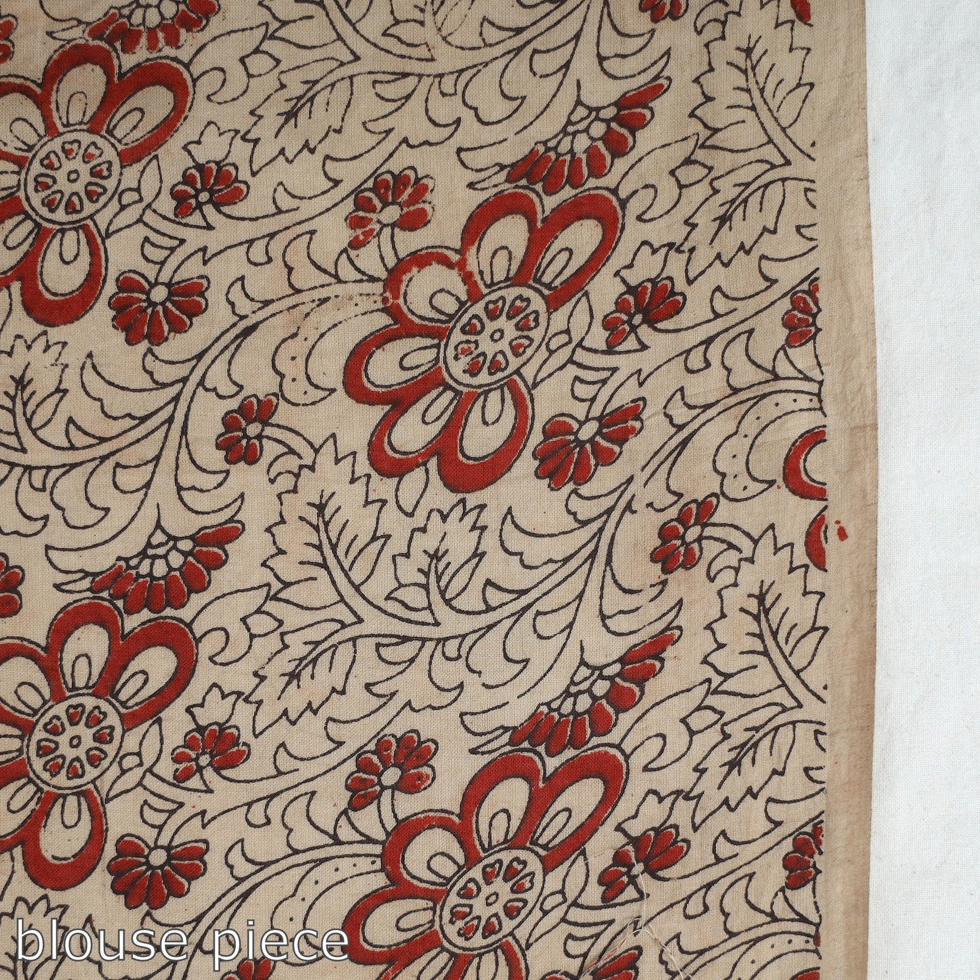 Black - Kalamkari Printed Cotton Saree with Blouse Piece 06