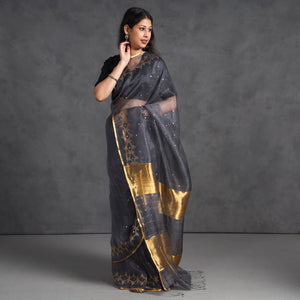 Black - Burdwan Sequin Work Handloom Muslin Silk Saree