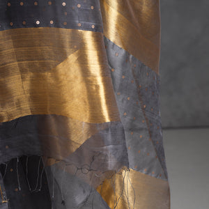 Black - Burdwan Sequin Work Handloom Muslin Silk Saree