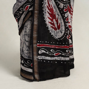 Black - Silk Cotton Hand Batik Print Saree with Blouse 13