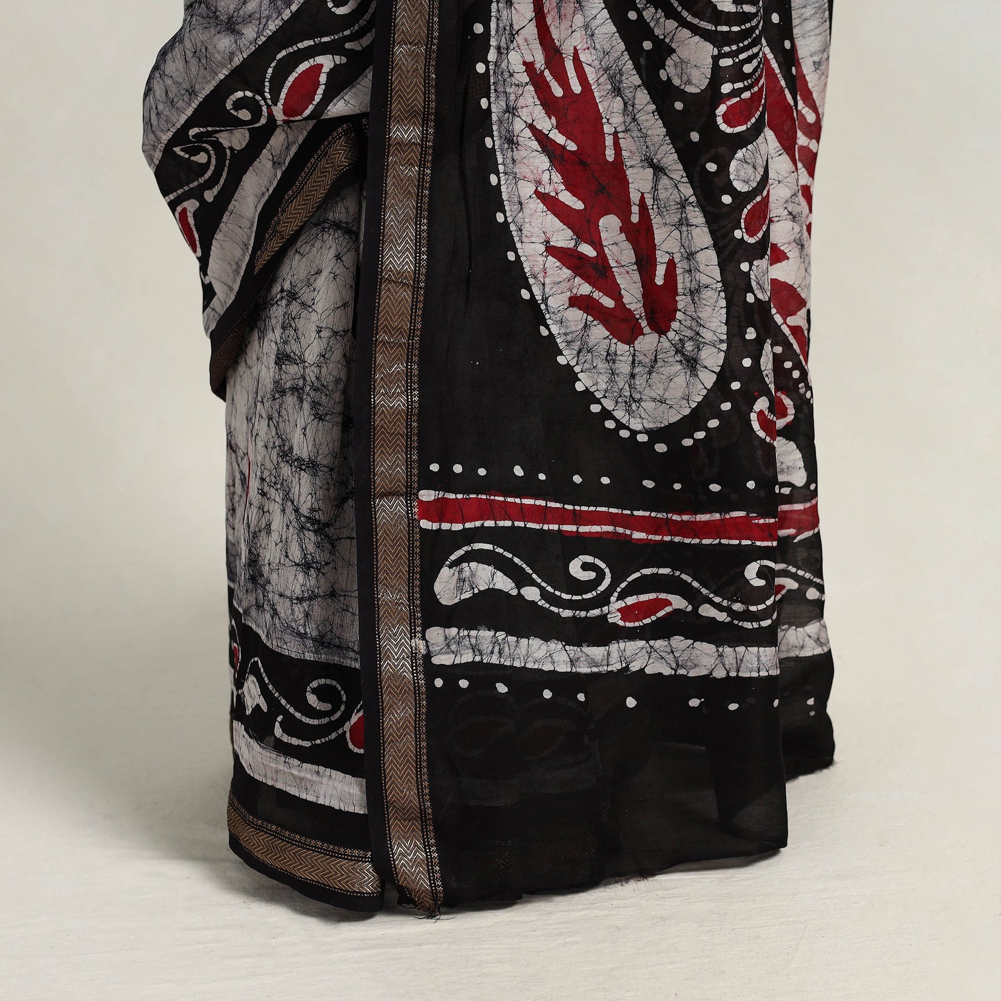 Black - Silk Cotton Hand Batik Print Saree with Blouse 13