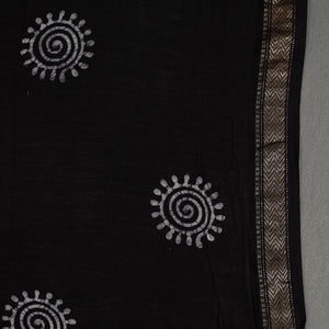 Black - Silk Cotton Hand Batik Print Saree with Blouse 13