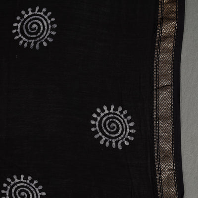 Black - Silk Cotton Hand Batik Print Saree with Blouse 13