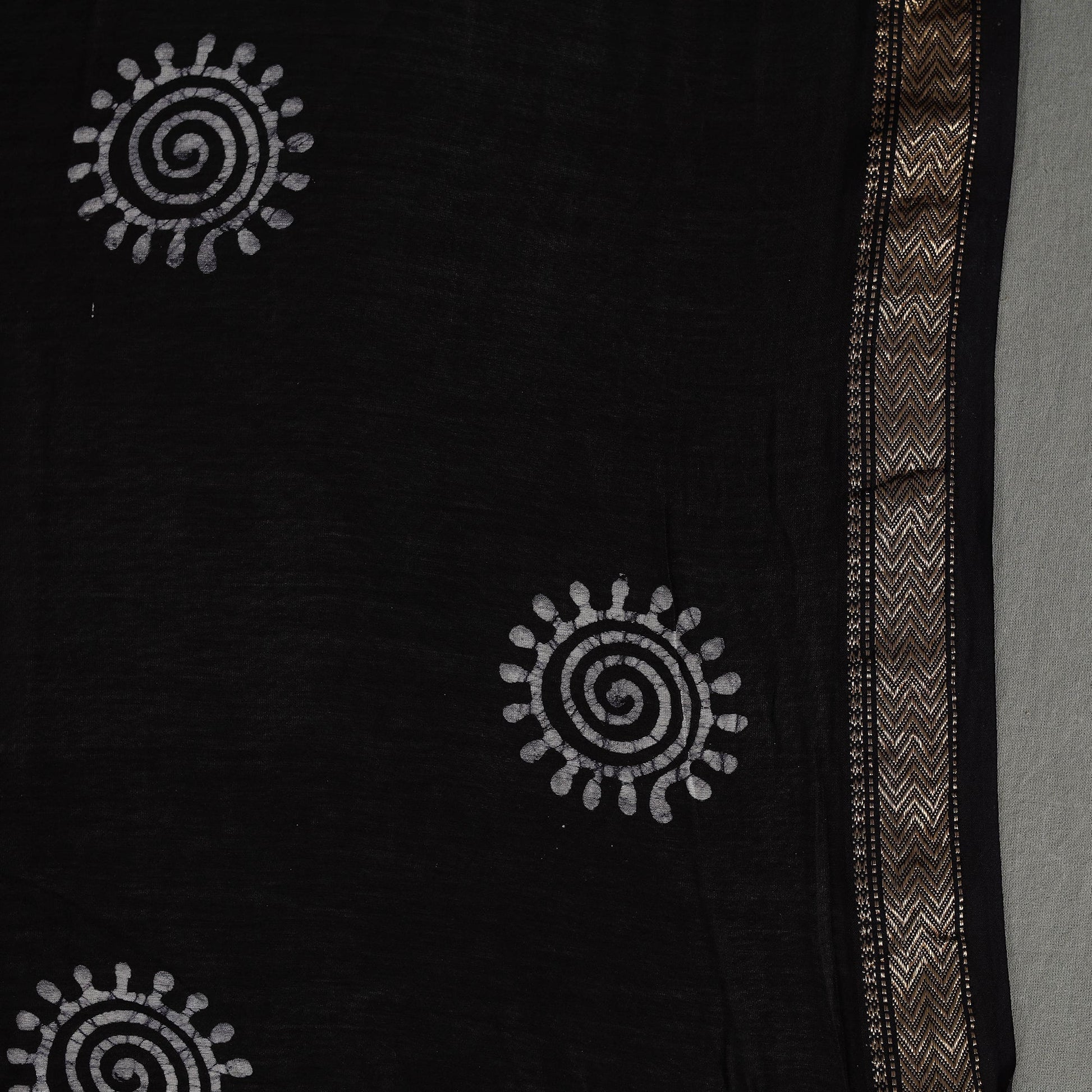Black - Silk Cotton Hand Batik Print Saree with Blouse 13
