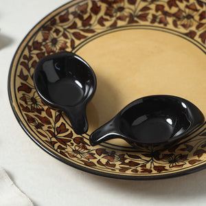 Brown - Handpainted Ceramic Chip-n-Dip Platter with 2 Fixed Dip Bowls