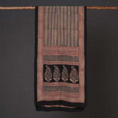 Brown - Bagh Block Printing Natural Dyed Crepe Silk Stole