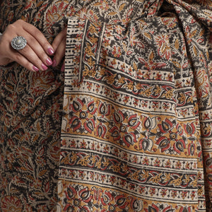 Brown - Pedana Block Print Cotton Kalamkari Saree