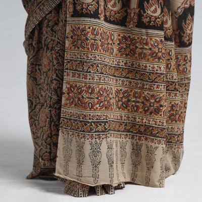 Brown - Pedana Block Print Cotton Kalamkari Saree