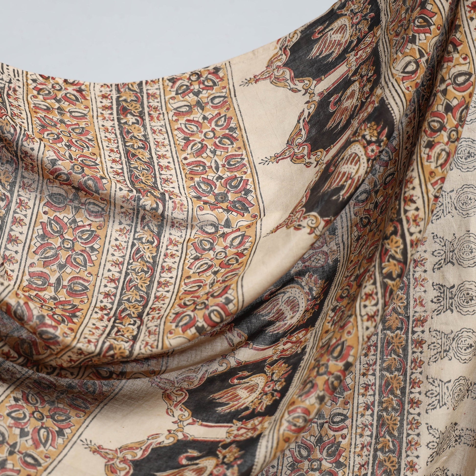 Brown - Pedana Block Print Cotton Kalamkari Saree