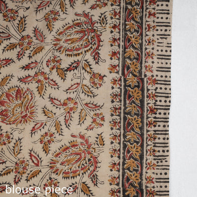 Brown - Pedana Block Print Cotton Kalamkari Saree
