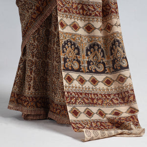 Brown - Pedana Block Print Cotton Kalamkari Saree