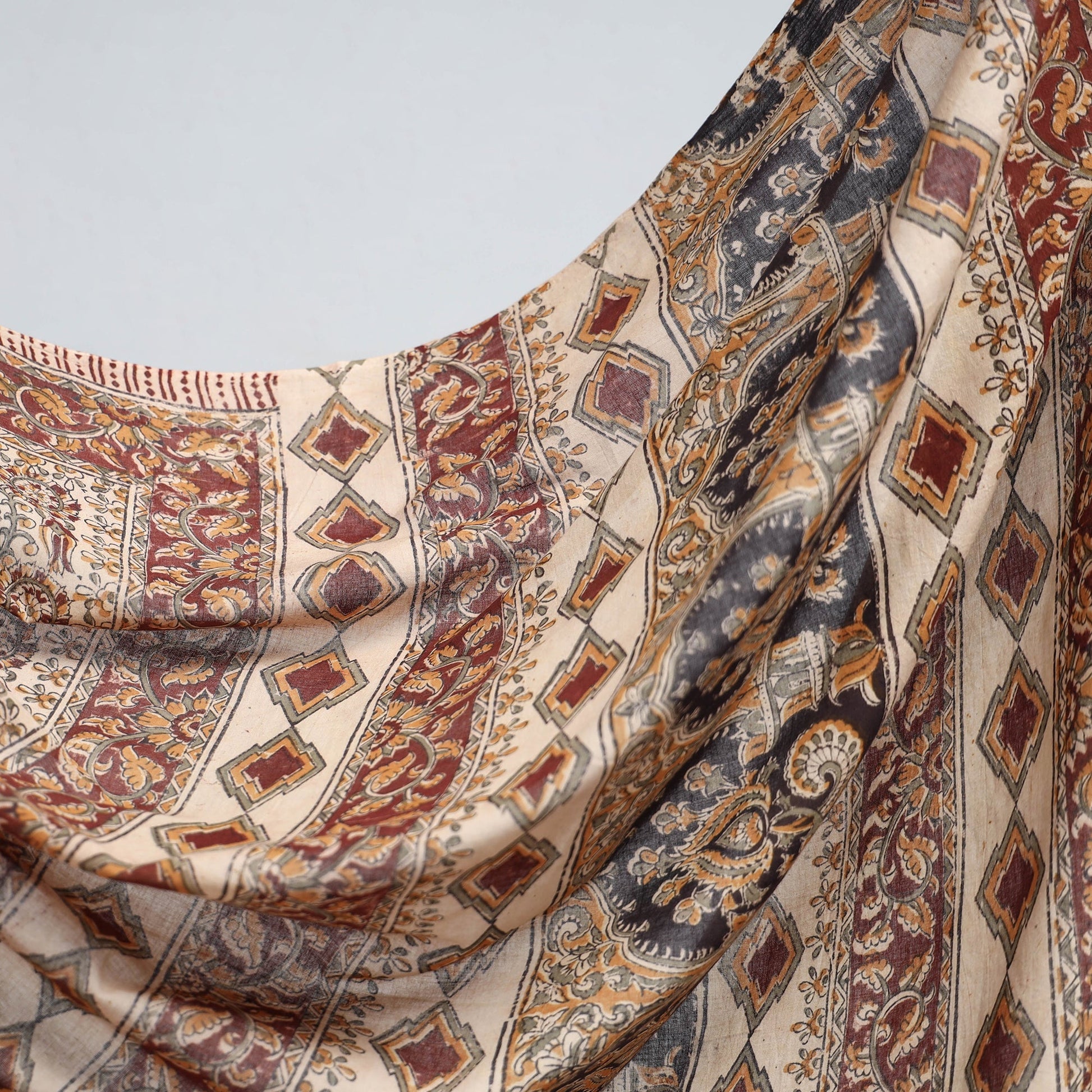 Brown - Pedana Block Print Cotton Kalamkari Saree